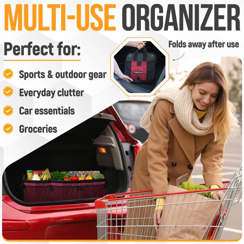 FORTEM Trunk Organizer For SUV Car Organizer and Storage, Multi-Compartment Storage Bag Car Accessories for Women Men, Perfect Christmas Gifts, 1680D Oxford, Non Slip Bottom, Straps, Soft Cover (90L) - Image 5